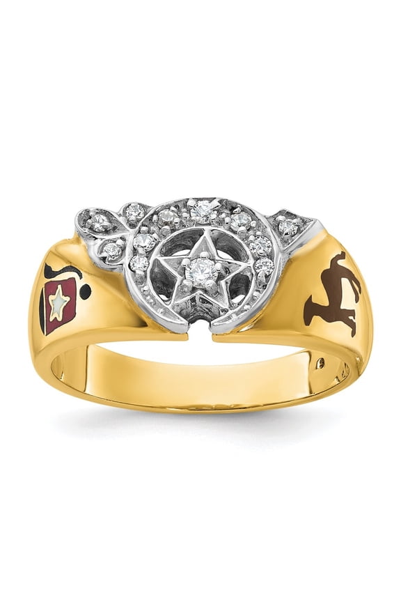 Fine Jewelry 14K Two-tone Gold Men's Polished with Multi-color Enamel and Diamond Masonic Shriner's Ring Size 10