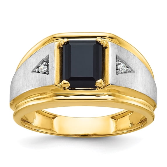 Auriga Fine Jewelry 14K Two-tone Gold Men's Satin Onyx and Diamond Ring Size 10