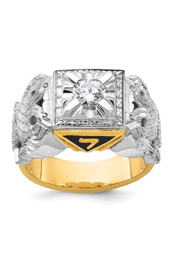 Fine Jewelry 14K Two-tone Gold Men's Textured with Diamond 32nd Degree Scottish Rite Masonic Ring Size 10