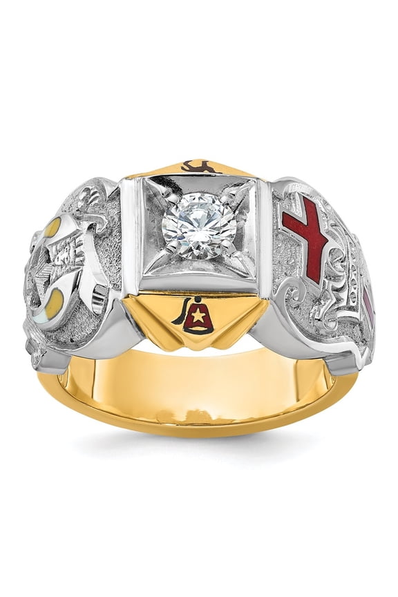 Fine Jewelry 14K Two-tone Gold Men's Diamond Knights Templar Masonic Shriner's Ring Size 10 (Carat: 0.5cttw, Clarity: I1, Color: GH)