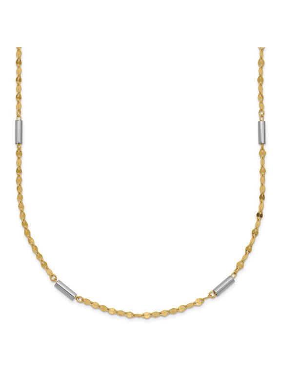 Fine Jewelry 14K Two-tone Gold Mini Bar Links Fancy Necklace 18inch for Women