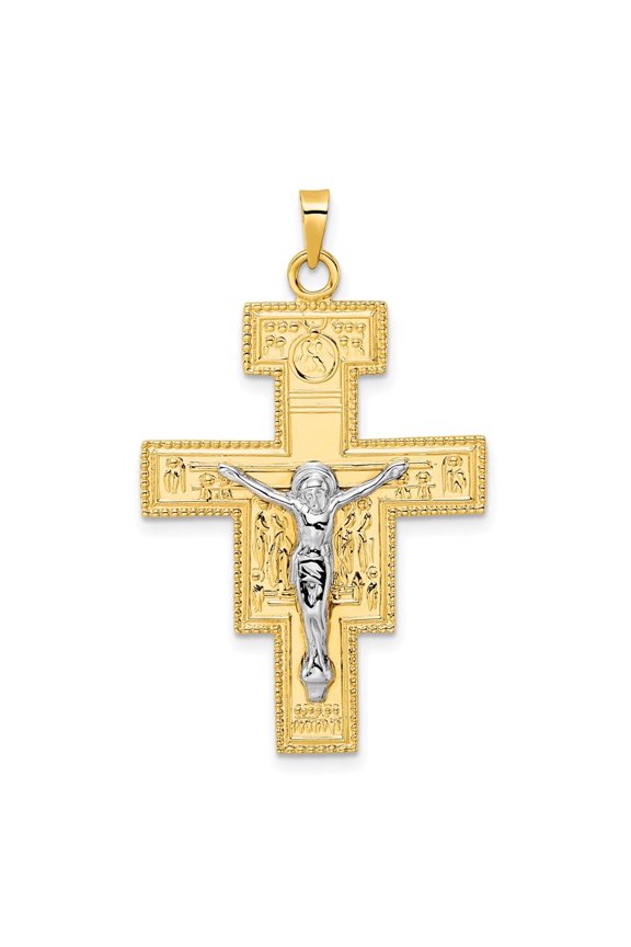 Fine Jewelry 14K Two-tone Gold Polished Fancy Solid Cross Pendant for Women (L-41mm, W-24.93mm)