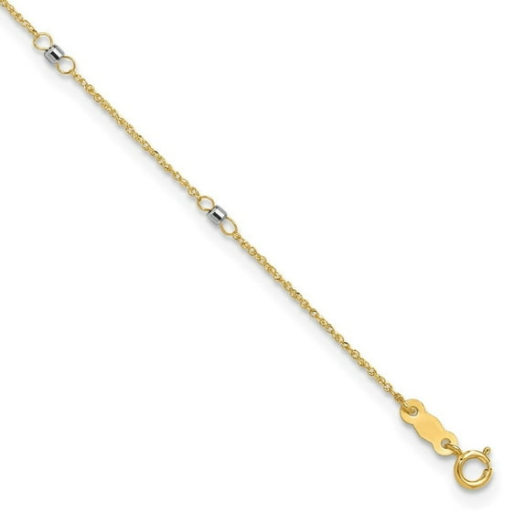 Auriga Fine Jewelry 14K Two-tone Gold Rope Mirror Bead 10inch Plus 1in Ext. Anklet for Women