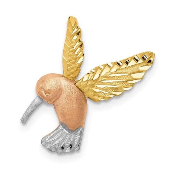 Auriga Fine Jewelry 14K Two-tone Gold Satin Diamond-cut Hummingbird Slide Pendant for Women (L - 19mm, W - 17mm)