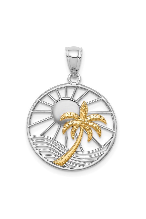 Fine Jewelry 14K Two-tone Polished Sunset Pendant for Women