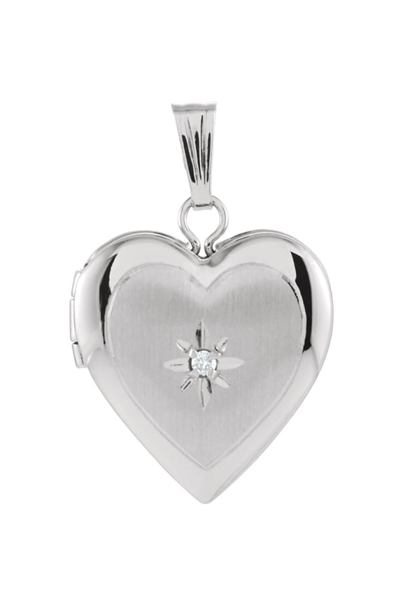 Fine Jewelry 14K White Gold .010 CT Natural Diamond Heart Locket for Women