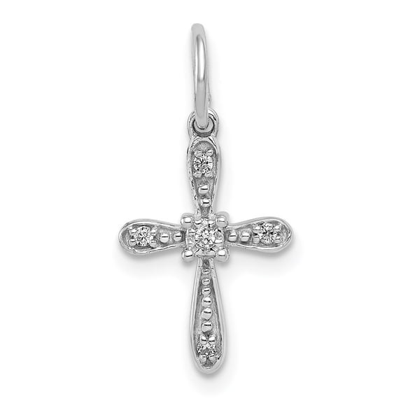 Auriga Fine Jewelry 14K White Gold .03ct. Diamond Cross Charm for Women (L - 0.69 inch, W - 9.5 inch)