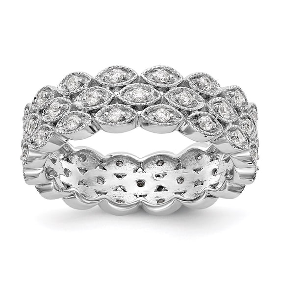 Auriga Fine Jewelry 14K White Gold 1/2 CT 3 Row Vintage Pave Diamond Eternity Band for Women Size 4.5