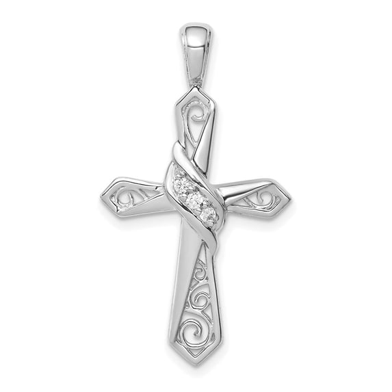 Auriga Fine Jewelry 14K White Gold 1/20ct. Diamond Cross Pendant for Women (L - 1.28 inch, W - 18 inch)