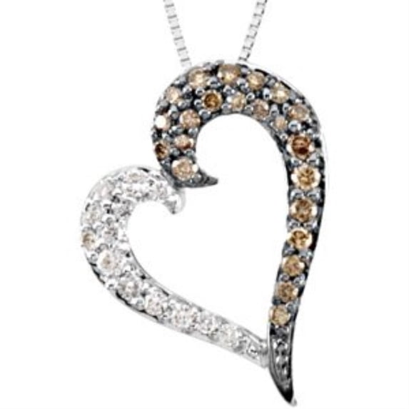 Auriga Fine Jewelry 14K White Gold 1/4 CTW Brown & White Natural Diamond Heart 18" Necklace for Women
