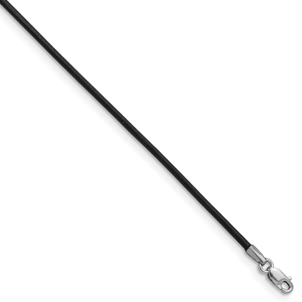 Auriga Fine Jewelry 14K White Gold 1.5mm Black Leather Cord Necklace 20inch for Women