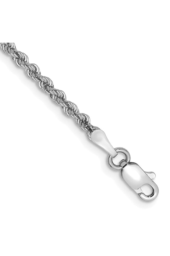 Fine Jewelry 14K White Gold 2.25mm Regular Rope Chain Bracelet 8 inch for Women (L 8inch, W- 2.25mm)