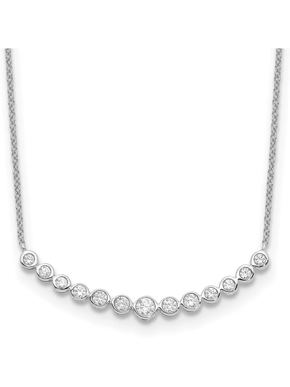 Fine Jewelry 14K White Gold 2.8 mm Lab Grown Diamond Graduated Curved Bar Necklace for Women 18"