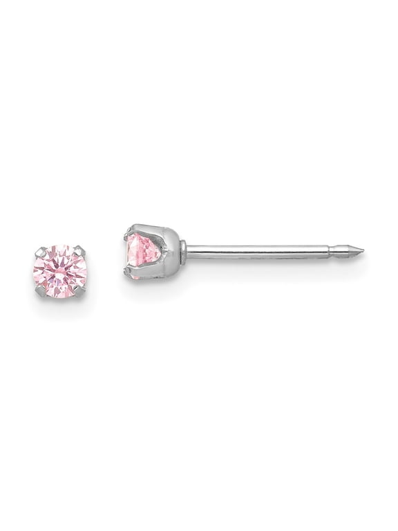 Fine Jewelry 14K White Gold 3mm Pink Cubic Zirconia Stud Earrings for Women