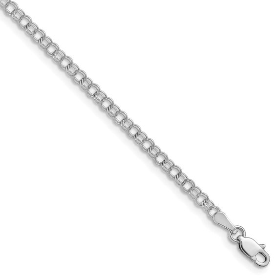 Auriga Fine Jewelry 14K White Gold 3mm Solid Double Link Charm Bracelet 8 inch for Women (L- 8inch)