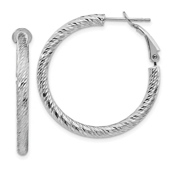 Auriga Fine Jewelry 14K White Gold 3x25mm Diamond Cut Hoop Earrings for Women