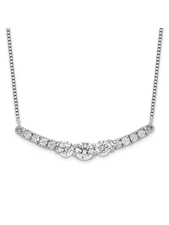 Fine Jewelry 14K White Gold 4 mm Lab Grown Diamond 3-Stone Bar Necklace for Women 18"