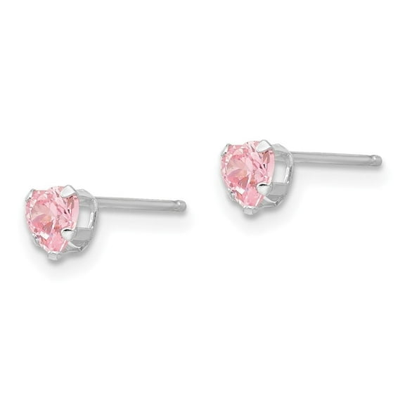 Auriga 14K White Gold 4mm Pink Cubic Zirconia Heart Stud Earrings for Women