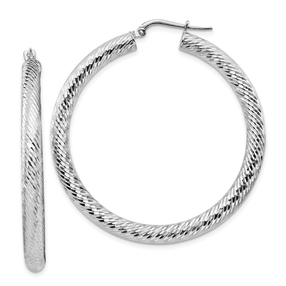 Auriga Fine Jewelry 14K White Gold 4x35mm White Gold Hoop Earrings for Women (L47.25mm, W- 45.5mm)