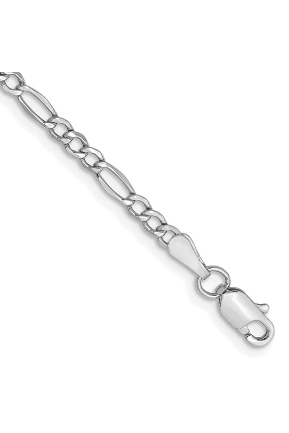 Fine Jewelry 14K White Gold 2.5mm Semi-Solid Figaro with Lobster Clasp Bracelet for Women 7"