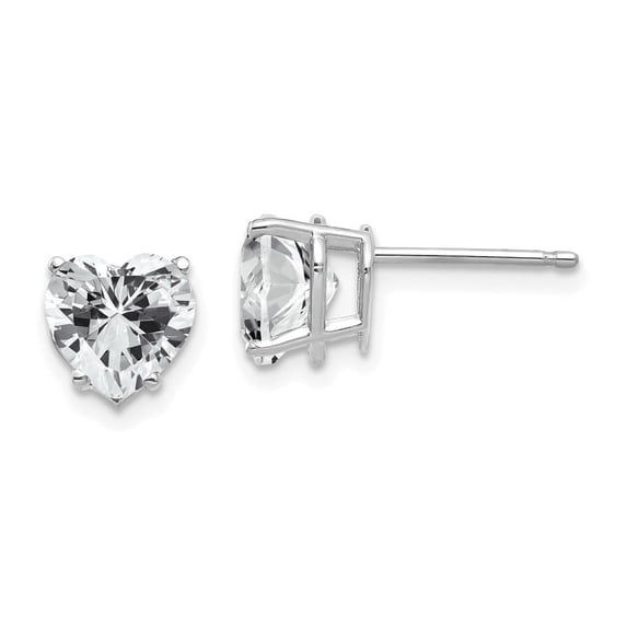 Auriga Mother's Day Gift 14K White Gold 7mm Heart Cubic Zirconia Stud Earrings for Women