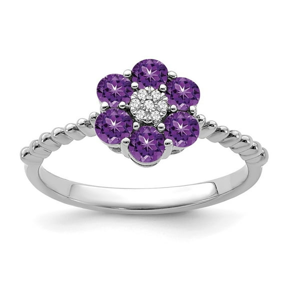 Auriga Fine Jewelry 14K White Gold Amethyst and Diamond Floral Ring for Women Size- 7