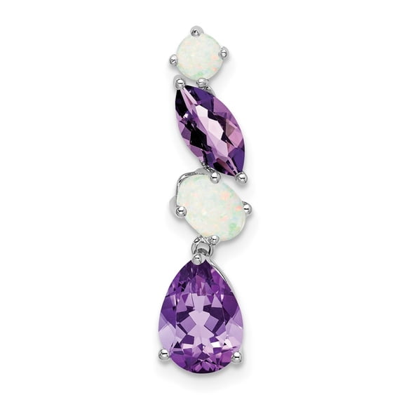 Auriga Fine Jewelry Mother's Day Gift 14K White Gold Amethyst and Opal Chain Slide for Women