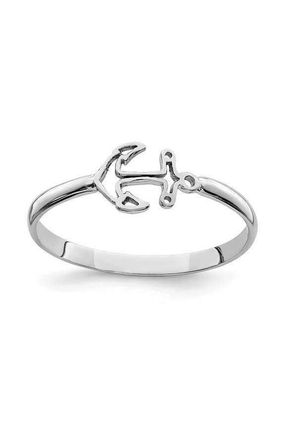 Fine Jewelry 14K White Gold Anchor Ring for Women Size 7