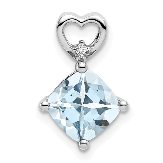 Auriga Fine Jewelry 14K White Gold Aquamarine and Diamond Heart Chain Slide Pendant for Women (L- 15.4mm, W-10.2mm)
