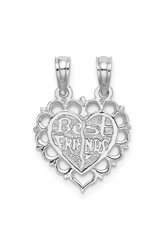 Fine Jewelry 14K White Gold BEST FRIEND 2 Piece Break-Apart Heart Charm for Women