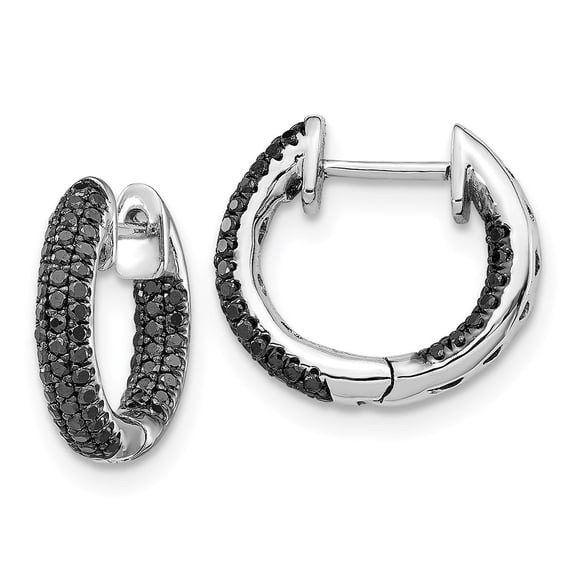 Auriga Fine Jewelry 14K White Gold Black Diamond Hinged Hoop Earrings for Women