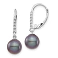 thumbnail image 1 of Auriga Fine Jewelry 14K White Gold Black FWC Pearl .05ct Diamond Dangle Earrings for Women (L- 0.98 inch, W- 0.36 inch), 1 of 6