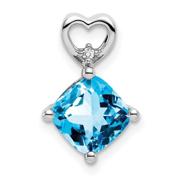 Auriga Fine Jewelry 14K White Gold Blue Topaz and Diamond Heart Chain Slide Pendant for Women (L- 15.4mm, W-10.2mm)