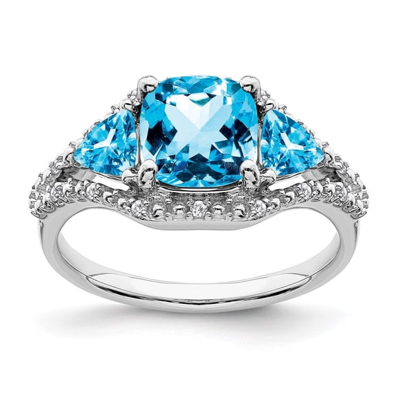 Auriga Fine Jewelry 14K White Gold Blue Topaz and Diamond Ring for Women Size 7