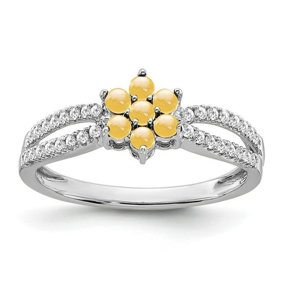 Auriga Fine Jewelry 14K White Gold Citrine and Diamond Floral Ring for Women Size 7