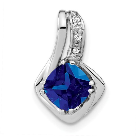 Auriga Fine Jewelry 14K White Gold Created Sapphire and Diamond Chain SIide Pendant for Women (L-15.9mm, W-10mm)