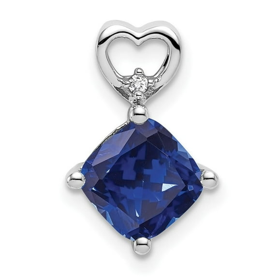 Auriga Fine Jewelry 14K White Gold Created Sapphire and Diamond Heart Chain Slide Pendant for Women (L- 15.4mm, W-10.2mm)