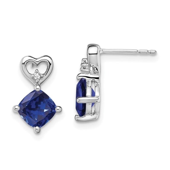 Auriga Fine Jewelry 14K White Gold Created Sapphire and Diamond Heart Stud Earrings Valentine's Day Gift for Women
