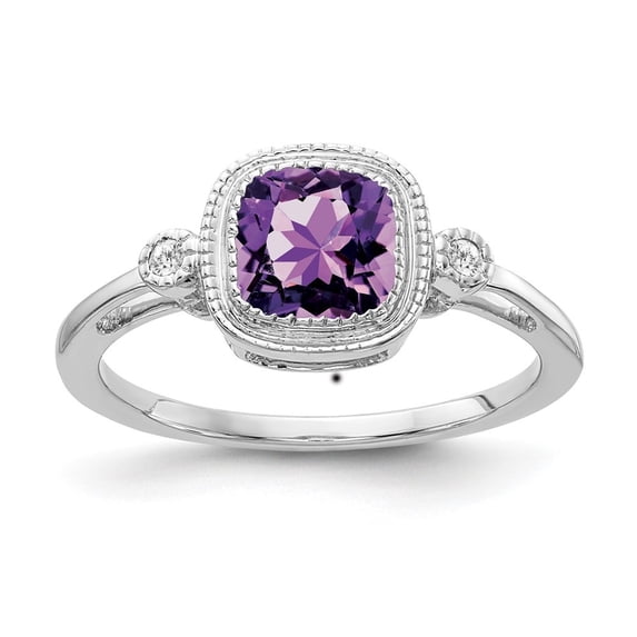 Auriga Fine Jewelry 14K White Gold Cushion Amethyst and Diamond Ring for Women Size- 7