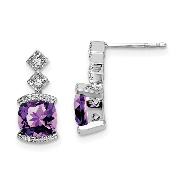 Auriga Fine Jewelry 14K White Gold Cushion Amethyst and Diamond Stud Earrings for Women