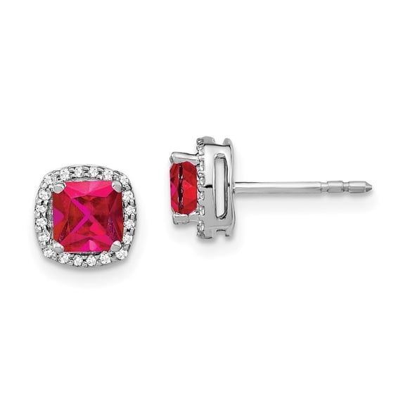 Auriga Fine Jewelry 14K White Gold Cushion Ruby and Diamond Halo Stud Earrings for Women (L- 0.29 inch, W- 0.29 inch)