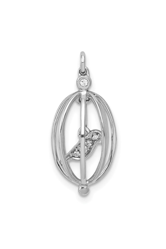 Fine Jewelry 14K White Gold Diamond Bird in Cage Pendant for Women