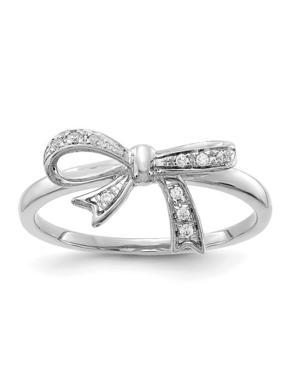 Fine Jewelry 14K White Gold Diamond Bow Ring for Women Size- 7
