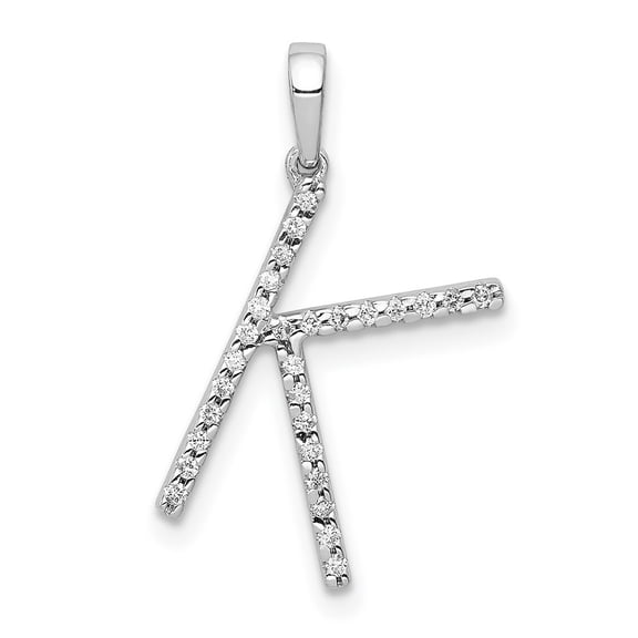 Auriga Fine Jewelry 14K White Gold Diamond Letter K Initial Pendant for Women (L - 0.84 inch, W - 9.98 inch)