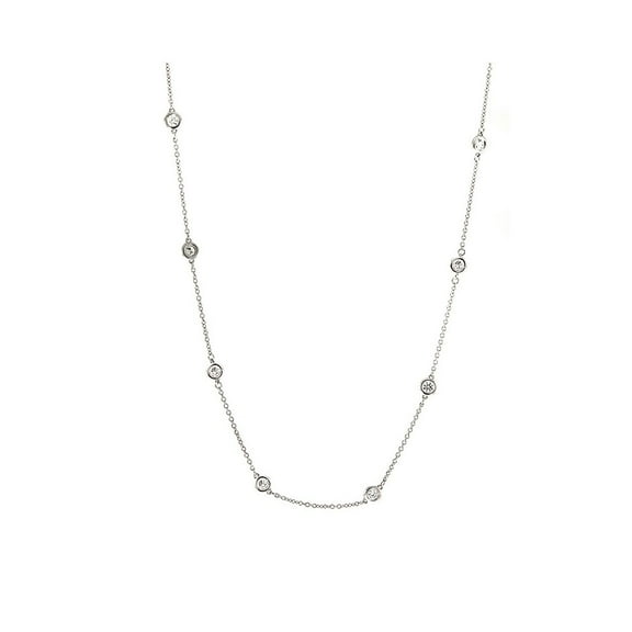 Auriga Fine Jewelry 14K White Gold Diamond Stations Chain Necklace for Women 16"