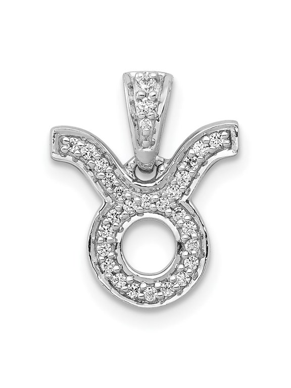 Fine Jewelry 14K White Gold Diamond Taurus Zodiac Pendant for Women (L - 0.6 inch, W - 12 inch)