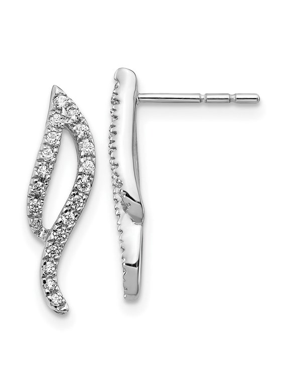 Fine Jewelry 14K White Gold Diamond Wave Stud Earrings for Women (L- 0.71 inch, W- 0.16 inch)