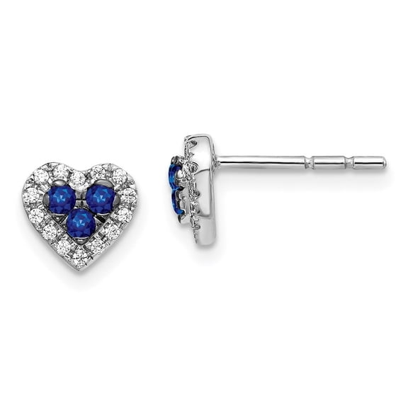 Auriga Fine Jewelry 14K White Gold Diamond and Blue Sapphire Heart Stud Earrings Valentine's Day Gift for Women