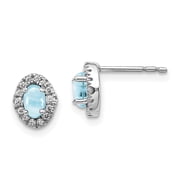 Auriga Fine Jewelry 14K White Gold Diamond and Cabochon Aquamarine Halo Stud Earrings for Women