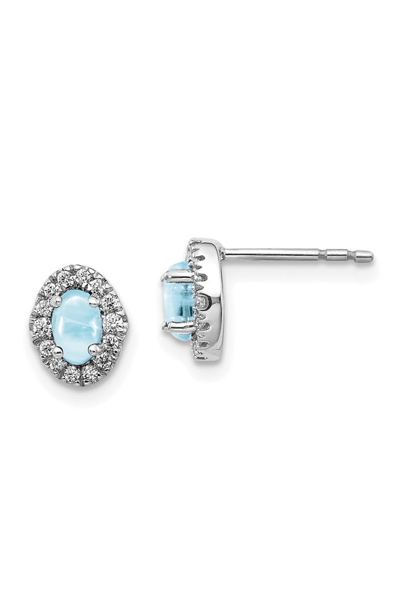 Fine Jewelry 14K White Gold Diamond and Cabochon Aquamarine Halo Stud Earrings for Women